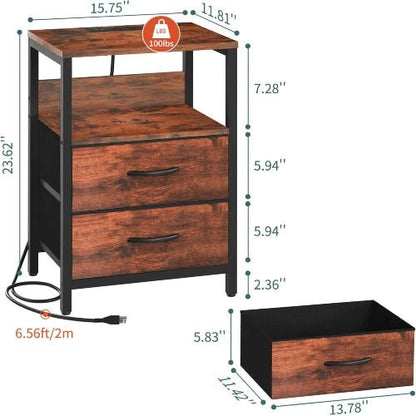 Charging Station Nightstand - Bedside - Berry Brown - NovoBam