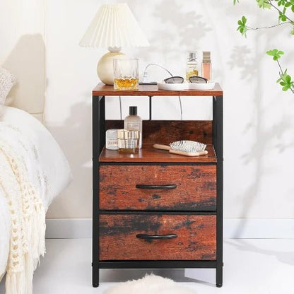 Charging Station Nightstand - Bedside - Berry Brown - NovoBam