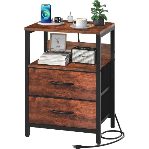 Charging Station Nightstand - Bedside - Berry Brown - NovoBam