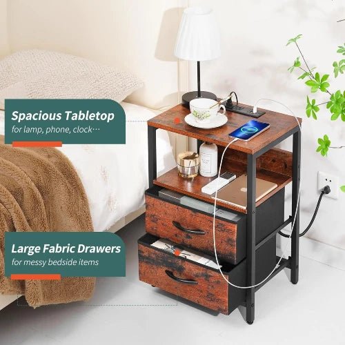 Charging Station Nightstand - Bedside - Berry Brown - NovoBam