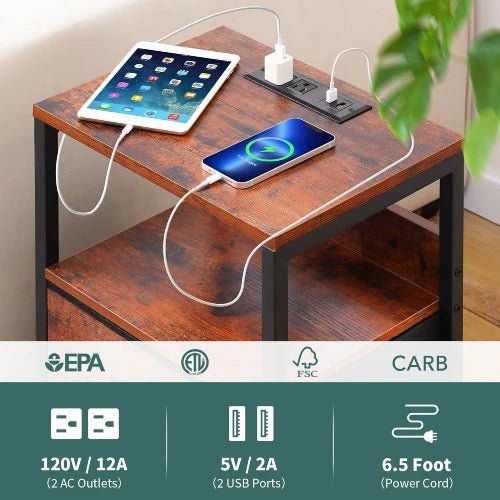 Charging Station Nightstand - Bedside - Berry Brown - NovoBam