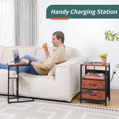 Charging Station Nightstand - Bedside - Berry Brown - NovoBam