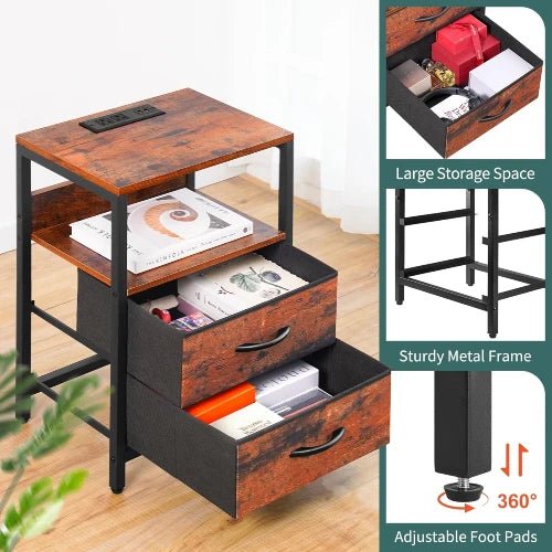 Charging Station Nightstand - Bedside - Berry Brown - NovoBam