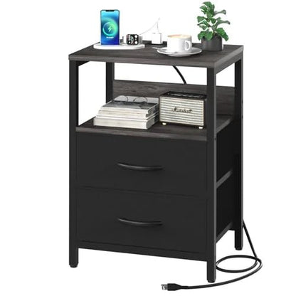 Charging Station Nightstand - Bedside - Gray/Black - NovoBam