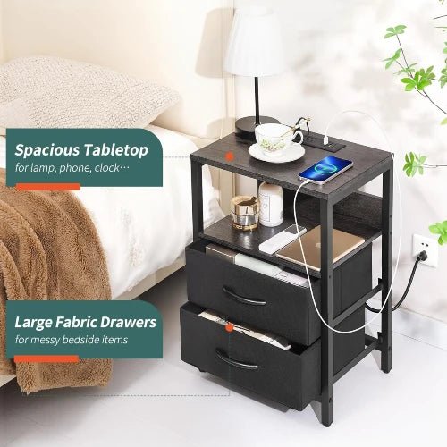 Charging Station Nightstand - Bedside - Gray/Black - NovoBam