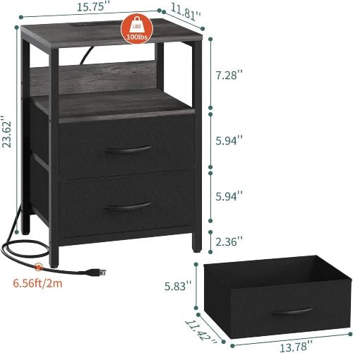 Charging Station Nightstand - Bedside - Gray/Black - NovoBam