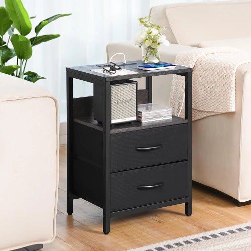 Charging Station Nightstand - Bedside - Gray/Black - NovoBam