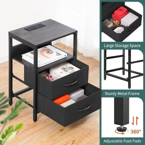 Charging Station Nightstand - Bedside - Gray/Black - NovoBam