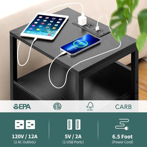 Charging Station Nightstand - Bedside - Gray/Black - NovoBam