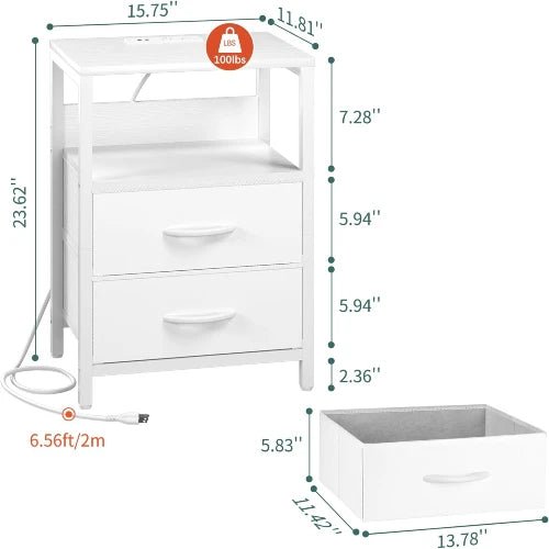 Charging Station Nightstand - Bedside - White - NovoBam