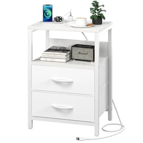 Charging Station Nightstand - Bedside - White - NovoBam