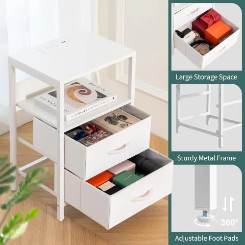 Charging Station Nightstand - Bedside - White - NovoBam