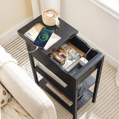 Flip Top Nightstand with Charging Station - NovoBam