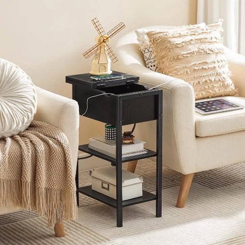 Flip Top Nightstand with Charging Station - NovoBam