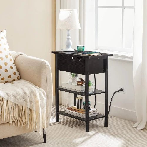 Flip Top Nightstand with Charging Station - NovoBam