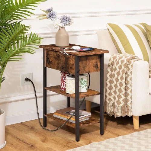 Flip Top Nightstand with Charging Station - NovoBam