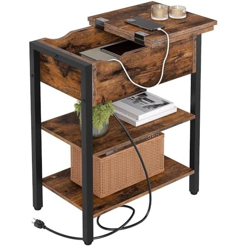 Flip Top Nightstand with Charging Station - NovoBam