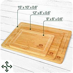 5-Piece 20 in. x 15 in. Rectangular Teak Wood Reversible Chopping Serving Board Cutting Board Set, Natural