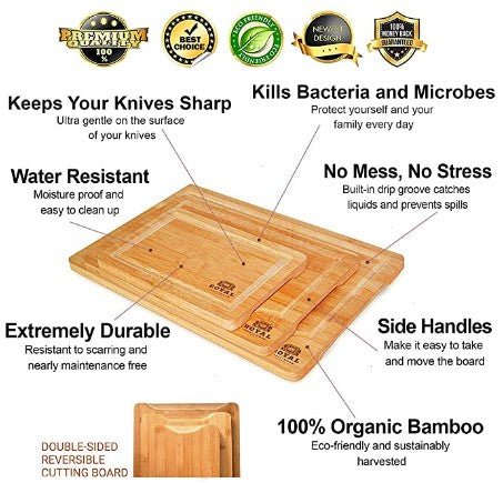 Organic Bamboo Cutting Board With Juice Groove Stainless Steel Handle –  Kozy Sweet Home