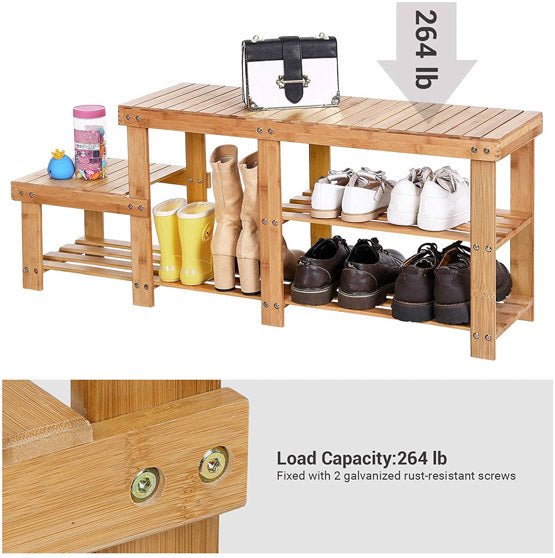 Bamboo 3 Tier Shoe Rack Bench, Premium Shoe Organizer or Entryway outlet Bench