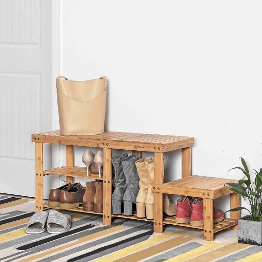 Wood Shoe Bench with Two-Tier Shoe Rack & Door Entryway Bench - Yahoo  Shopping
