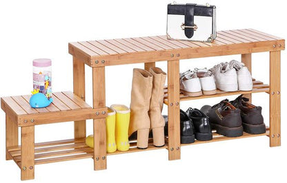 ZHUOYUE Bamboo Shoe Rack Wood Bench with Storage Shelf for Entryway Small Space