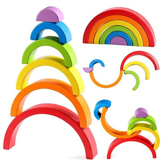 Wooden Rainbow Stacker Nesting Puzzle Blocks – NovoBam